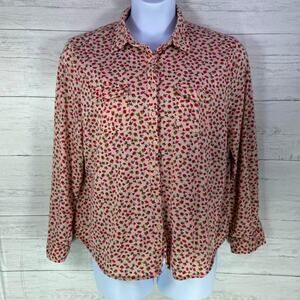 Eden‎ and Olivia 1x plus pink floral Button up women blouse coquette cottage